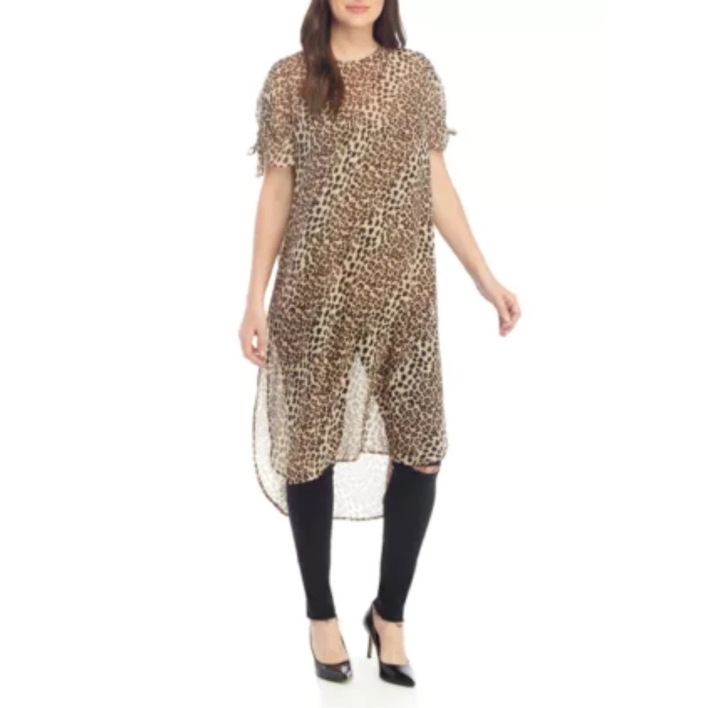 Vince Camuto Drawstring Short Sleeve Animal Flurry Tunic Coverup Summer XS